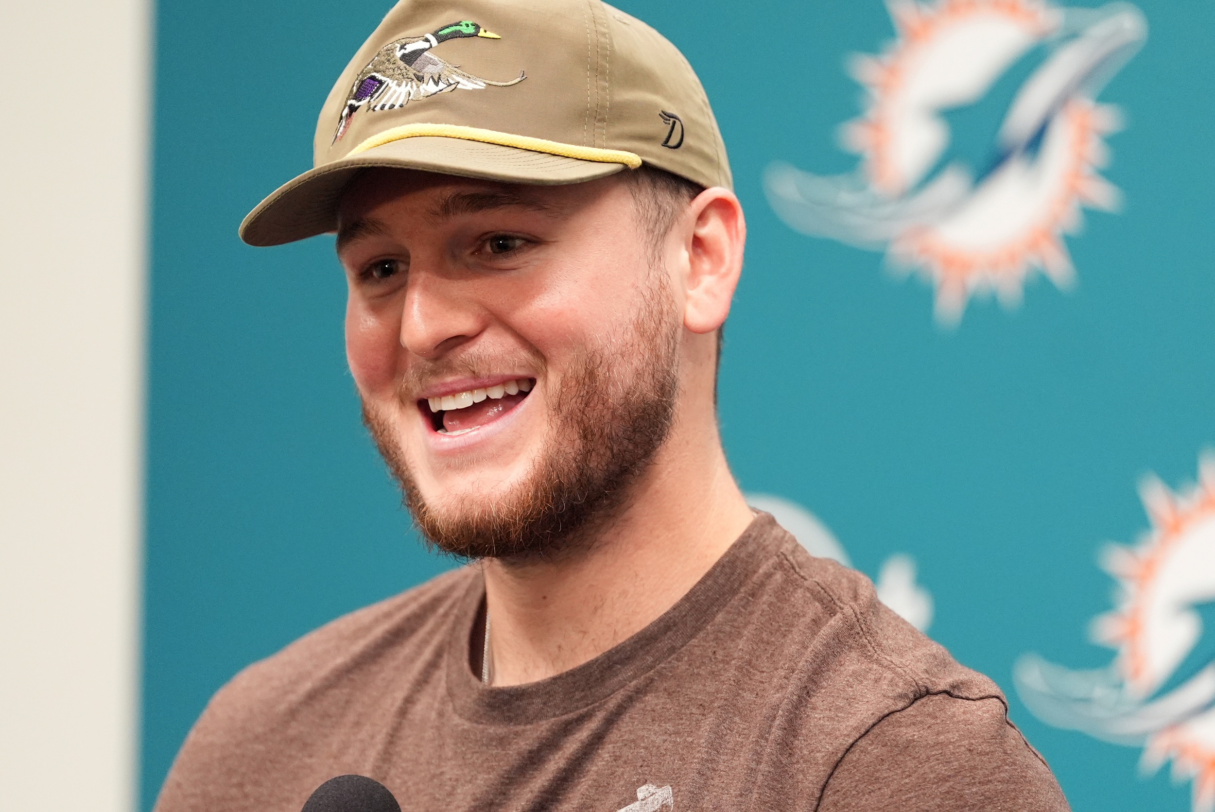 Dolphins QB Quinn Ewers speaks during a new conference after a game vs. the Buccaneers on Dec. 28, 2025, in Miami Gardens. (AP Photo/Rebecca Blackwell)